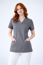 Meditsiiniline tööpluus hall paeltega taljel MB01